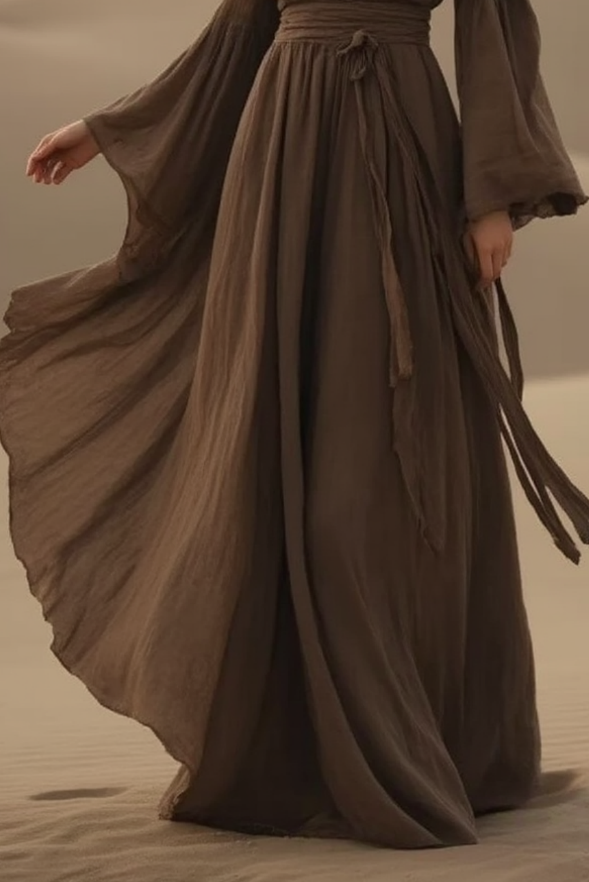 Bohemian Swing Dress Coffee V Neck Floor-Length Dress