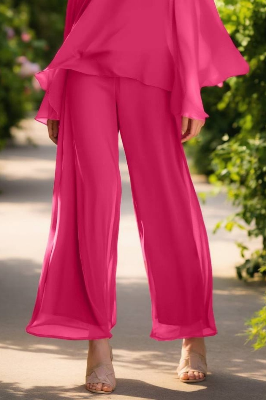 Casual Outfit Sets Rose V Neck Wide-Leg Pants Set