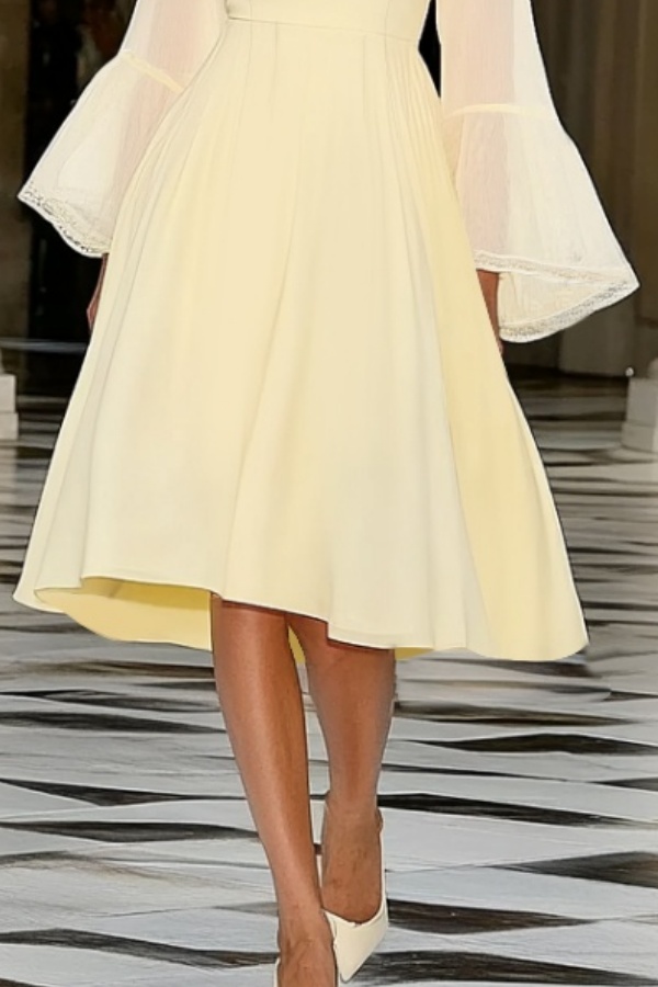 Party Cocktail Dress Yellow Crew Neck Midi Dress