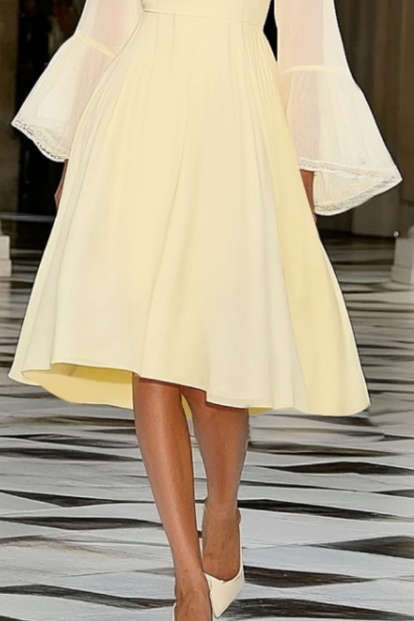 Party Cocktail Dress Yellow Crew Neck Midi Dress