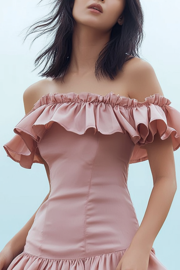 Party Dress Pink Off Shoulder Tiered Midi Dress