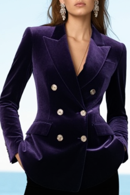 Party Velvet Suit Sets Navy Lapel Long Sleeve Straight Pants Set