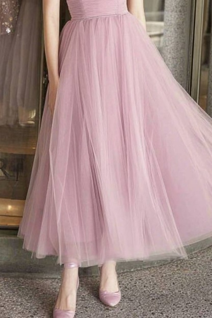 Formal ​Evening Dress Pink Off Shoulder Mesh Maxi Dress