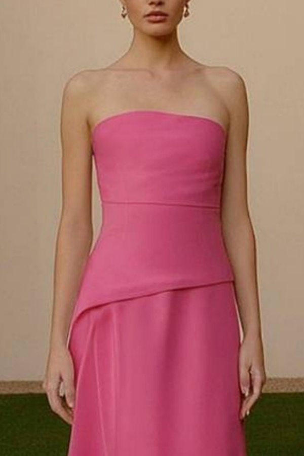 Formal ​Evening Dress Neon Pink Strapless Maxi Dress