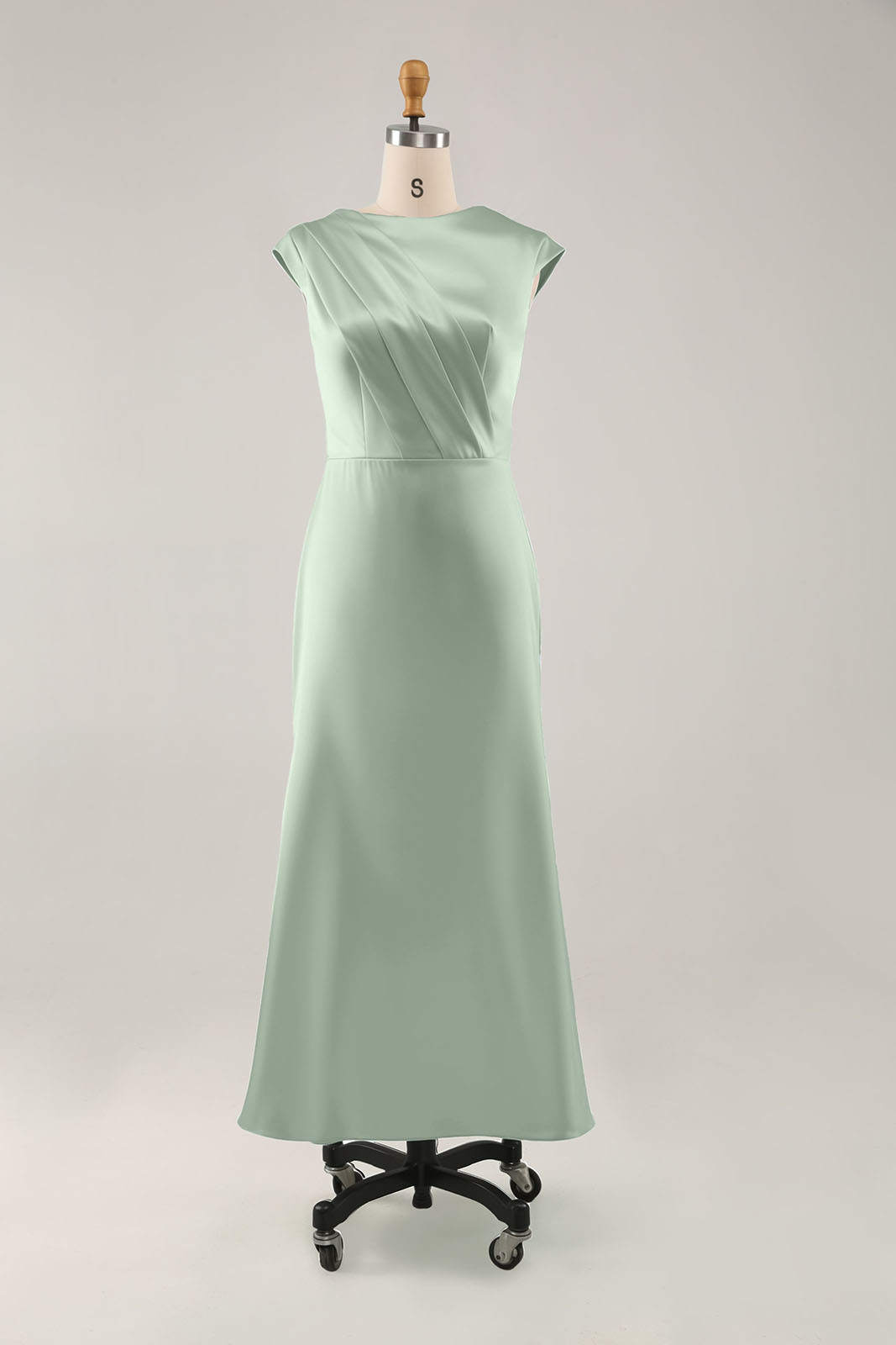 Party Prom Elegant Sage Green Dress Sleeveless Satin Pleated Maxi Dress