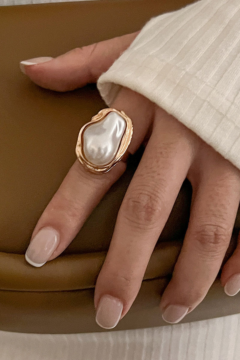 Vintage Baroque Pearl Ring Gold Alloy Adjustable Ring