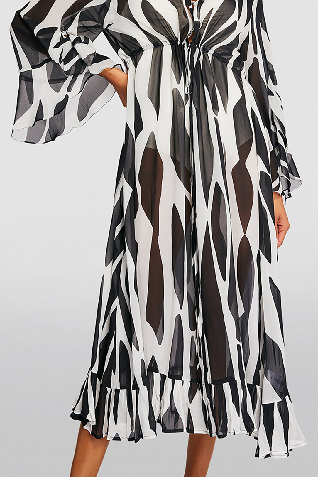 Hollow Cow Pattern High Waist Two-Piece Swimsuit and Cover-Up