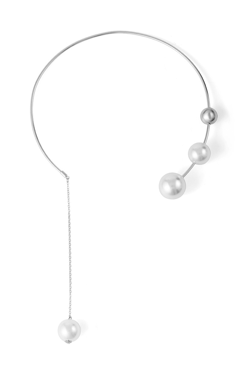 Geometric Round Bead Clavicle Chain Pearl Open Necklace