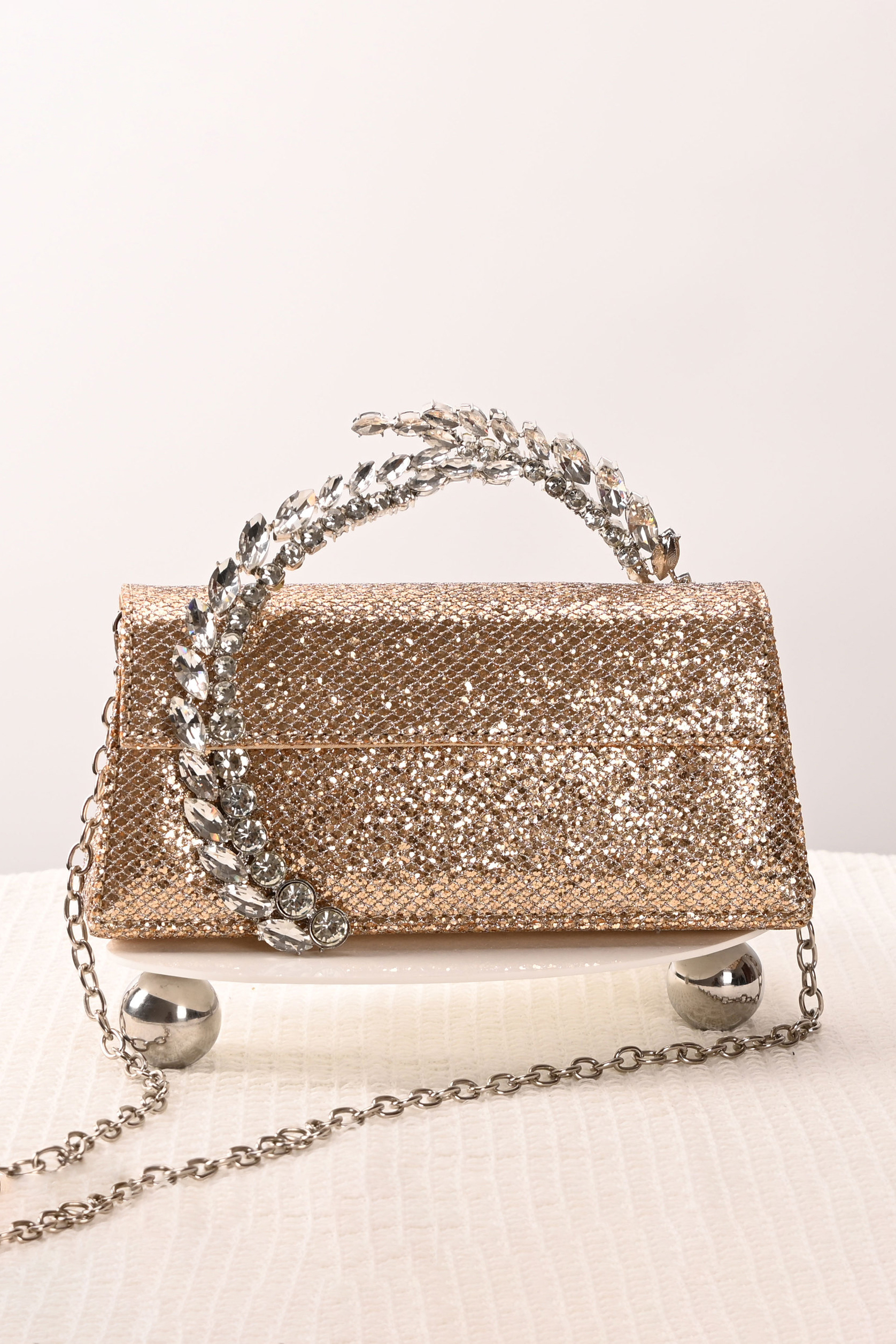 Rhinestone Leaf Shape Satin Handbag Chain Evening Bag