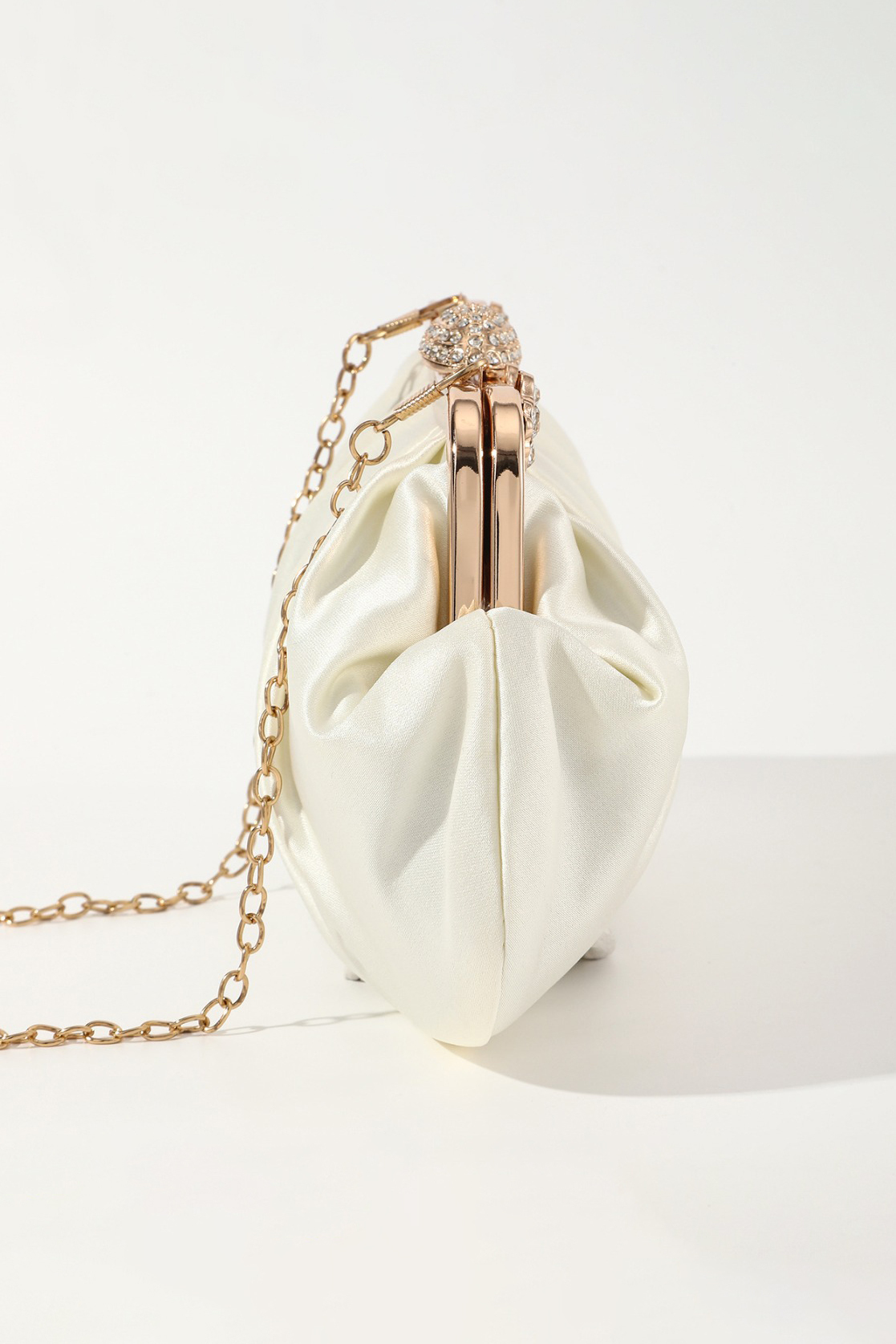 Vintage Clip-On Satin Bag Evening Party Diamond Chain Dumpling Bag
