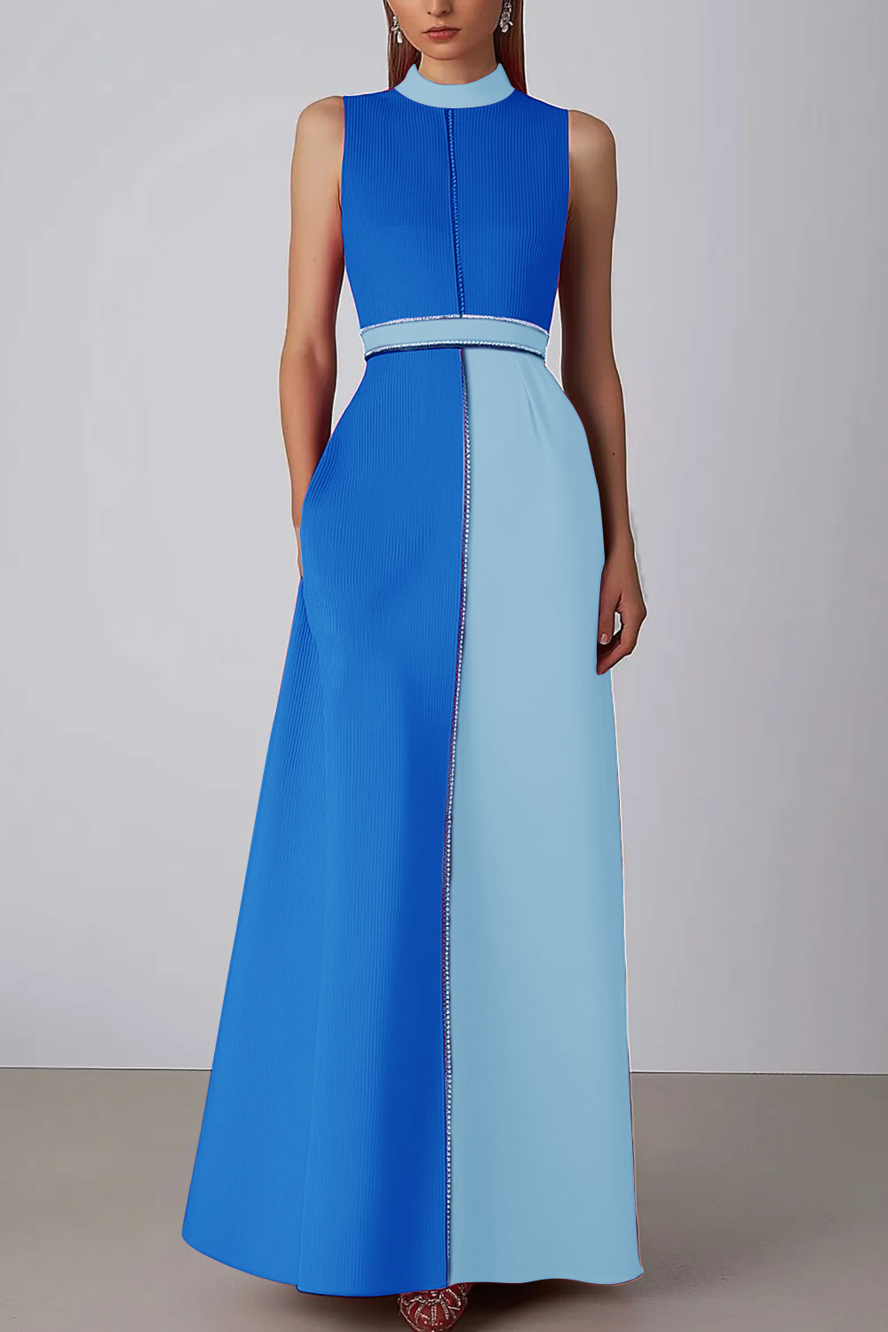 Elegant Pink Evening Formal A-Line Gown Ombre Crepe Black Trim Dress