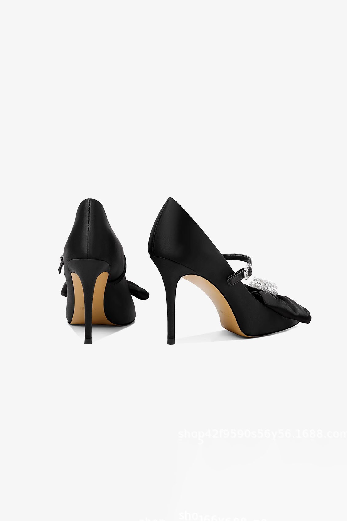 Bowknot Pointed Toe Heels Rhinestone Stiletto Heels 8cm-chiclody