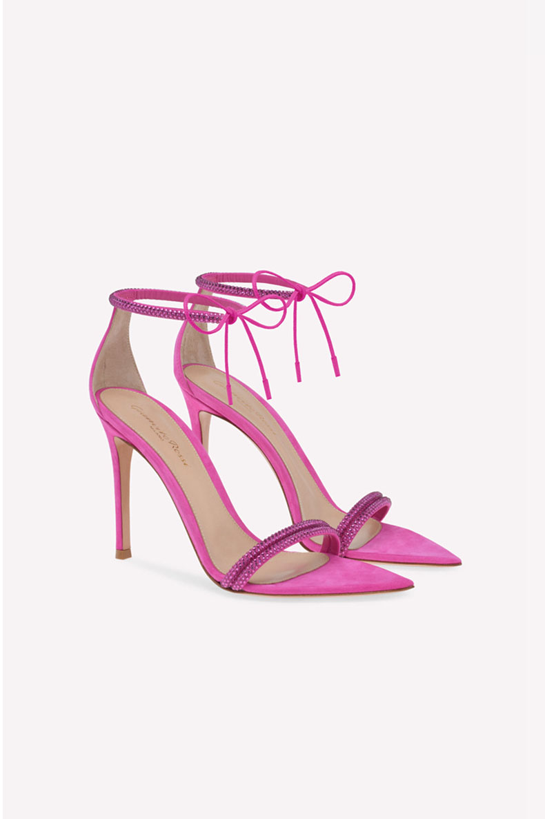 Pointed Toe Rhinestone Stiletto Sandals Ankle Strap Open Toe Heels 8.5cm-chiclody