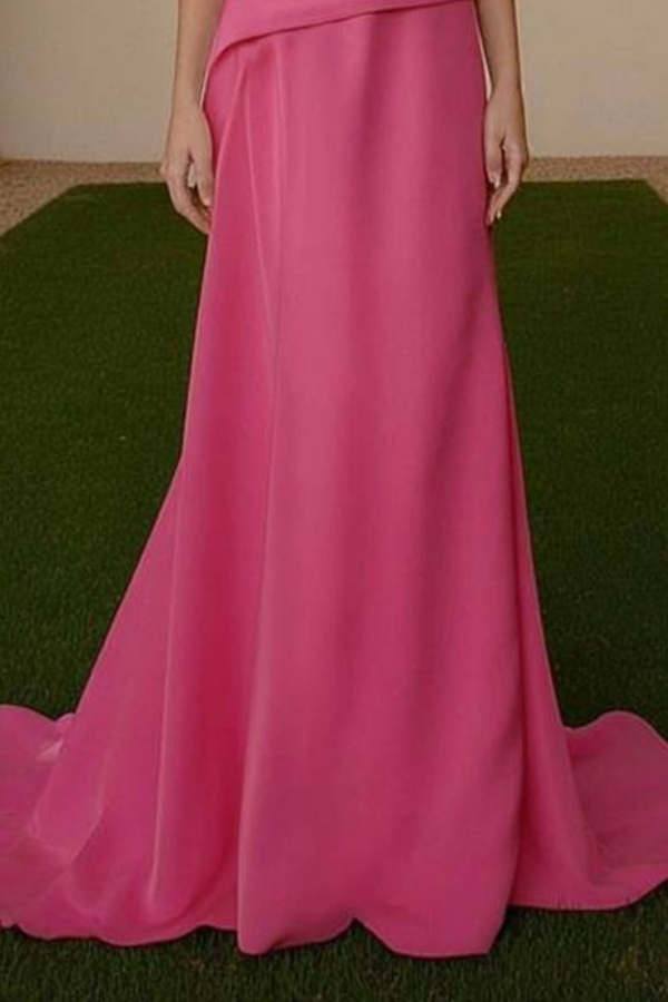 Formal ​Evening Dress Neon Pink Strapless Maxi Dress