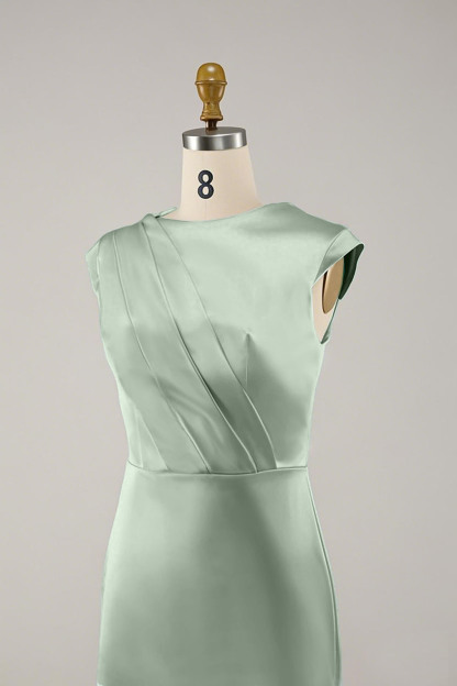 Party Prom Elegant Sage Green Dress Sleeveless Satin Pleated Maxi Dress