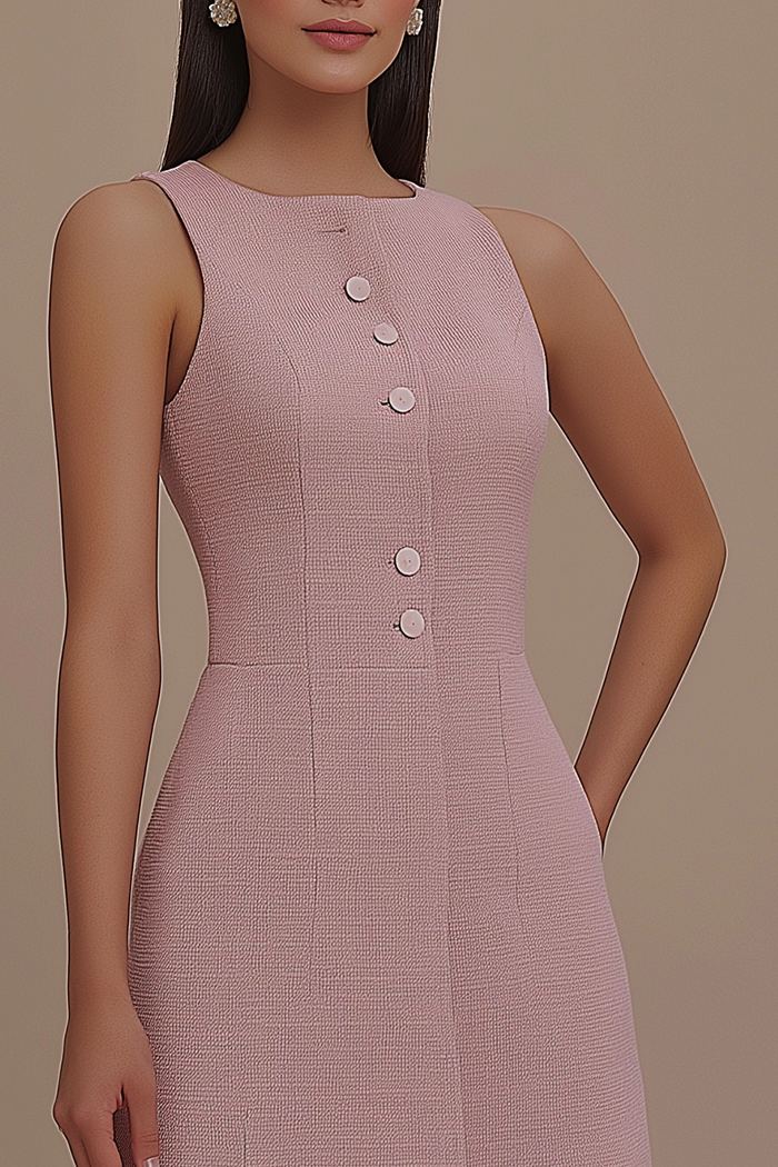 Chic Party Dress Square Neck Pink Sleeveless Button Mini Dress