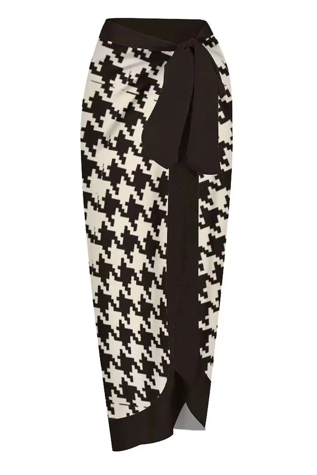 3D Black and White Houndstooth V-Neck One Piece Swimsuit and Cover-Up