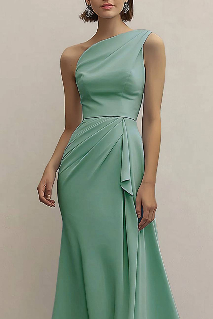 Wedding Guest Party Dress Sage Green Asymmetrical Floor-Length Dress
