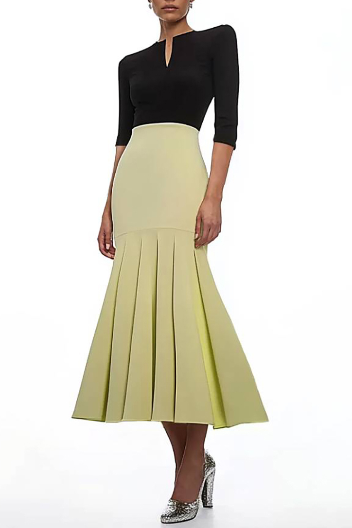 Semi-Formal Party Dress Colorblock V-Neck Fitted Mermaid Pleated Maxi