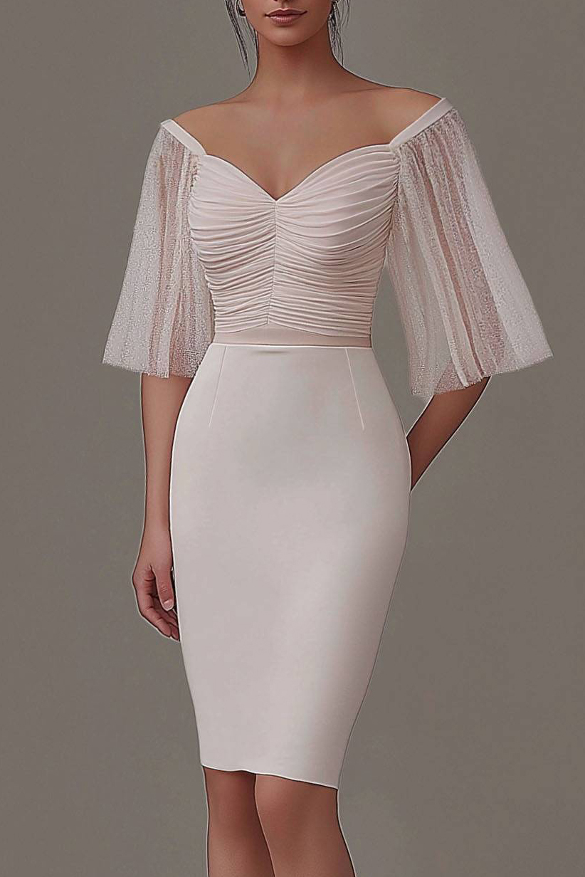 Party Dress Light Pink Off-Shoulder Ruched Fitted Knee-Length Dress