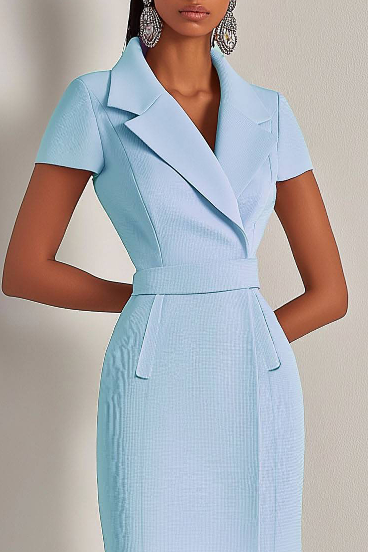 Business Semi-Formal Dress Light Blue Lapel Mini Dress