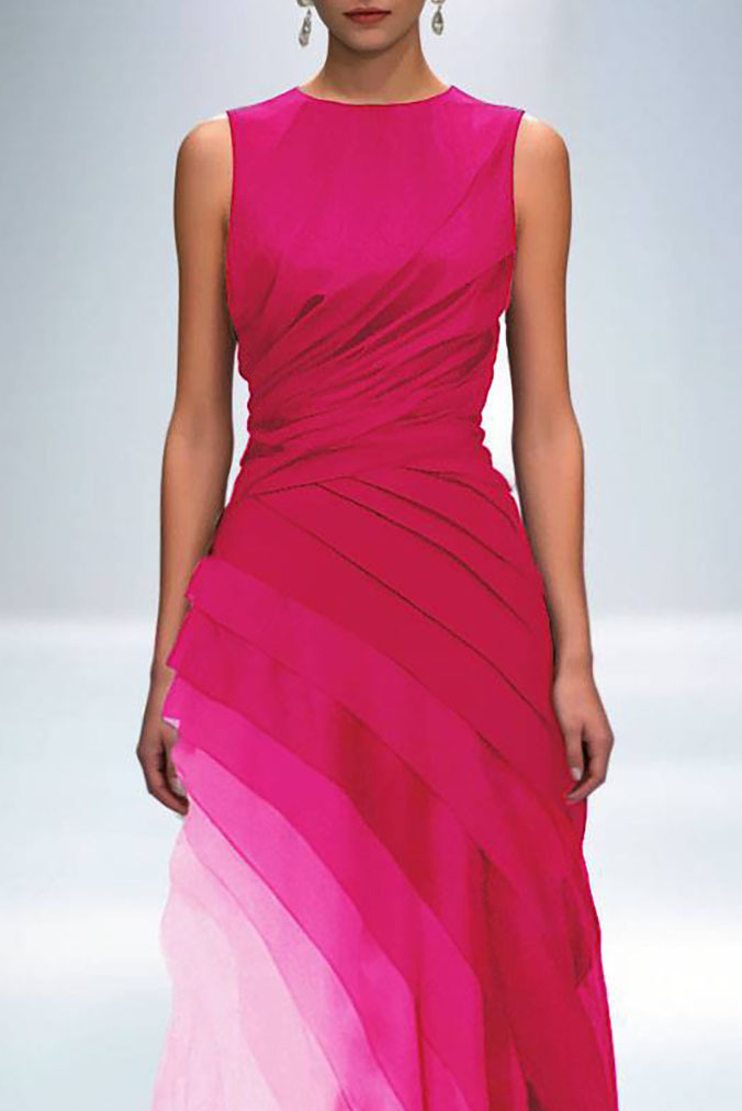 Evening Formal Gradient Dress Fuchsia Sleeveless Floor-Length Gown