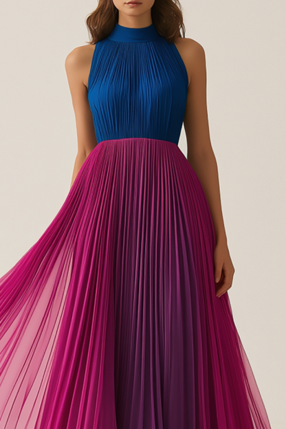 Formal Chiffon Dress Fuchsia Blue Sleeveless Pleated Floor-Length Gown