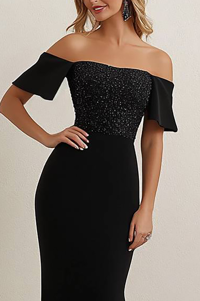 Formal Evening Dress Off-Shoulder Fitted Mermaid Floor-Length Gown