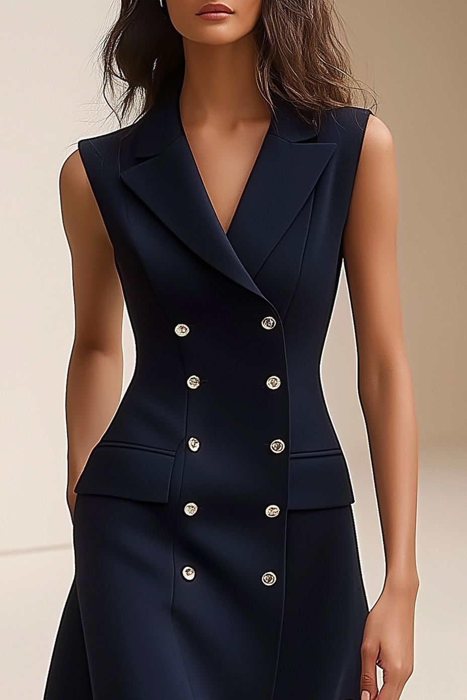 Work Semi-Formal Blazer Dress Navy Sleeveless Lapel Mini Dress