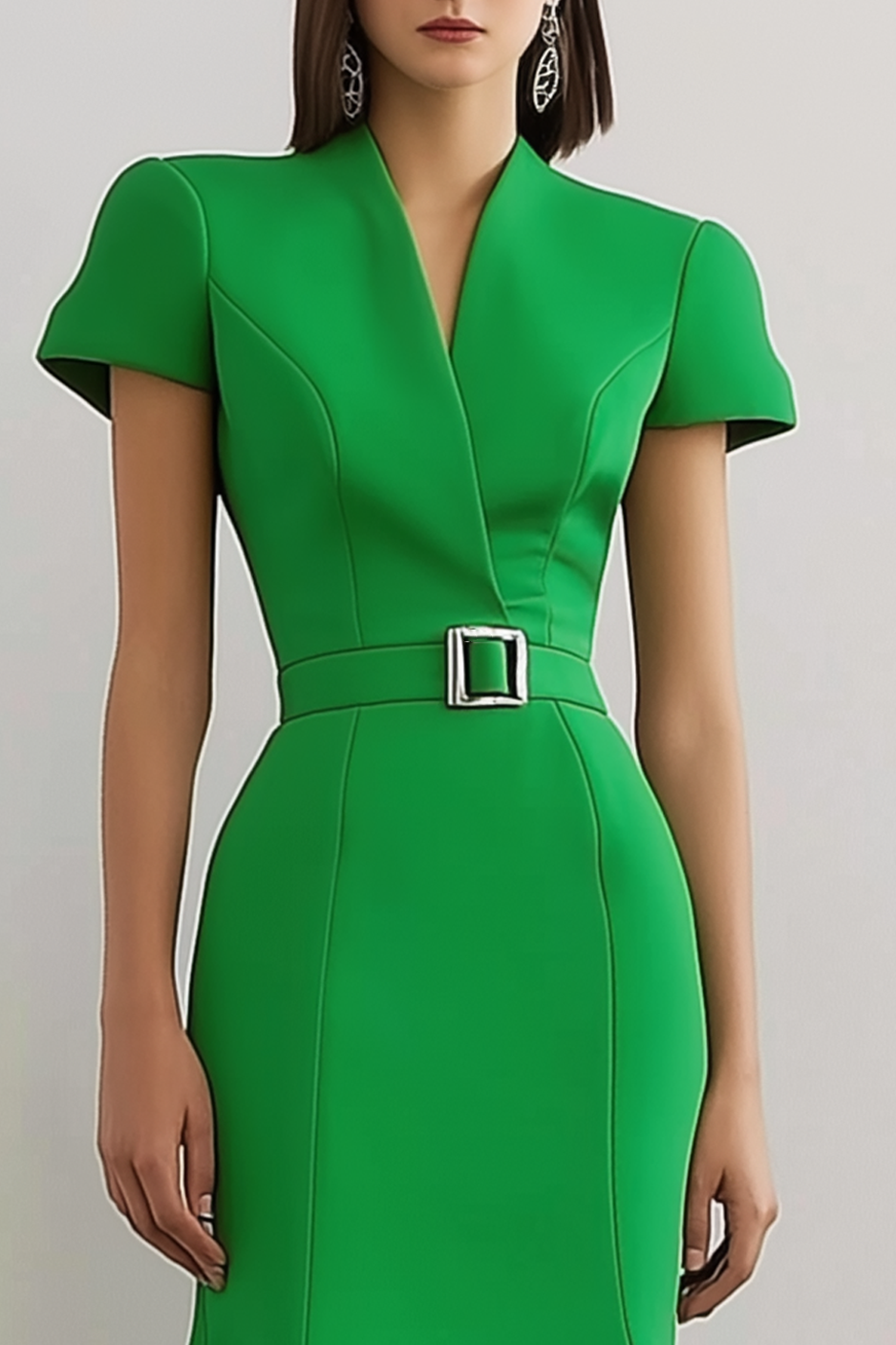 Party Semi-Formal Dress Green Cross Neck Mermaid Midi Dress