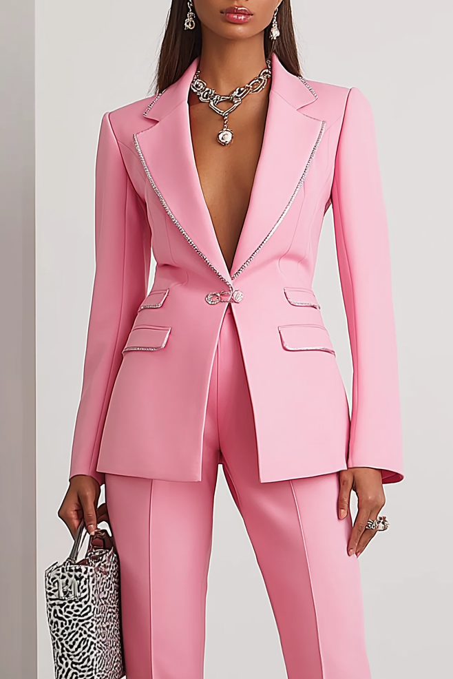 Work Formal Suit Set Pink Long Sleeve Pants Set