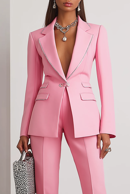 Work Formal Suit Set Pink Long Sleeve Pants Set