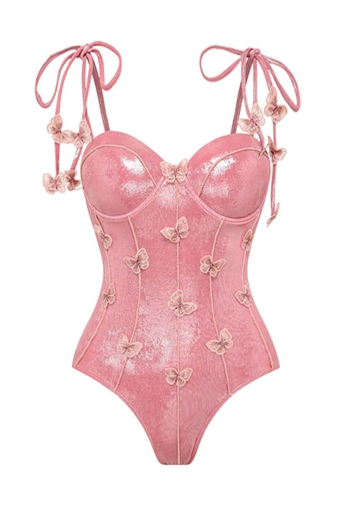 Pink 3D Butterfly Tie One-Piece Swimsuit and Cover-Up