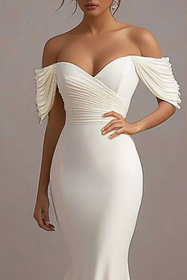 Formal Evening Dress White Off-Shoulder Mermaid Floor-Length Gown