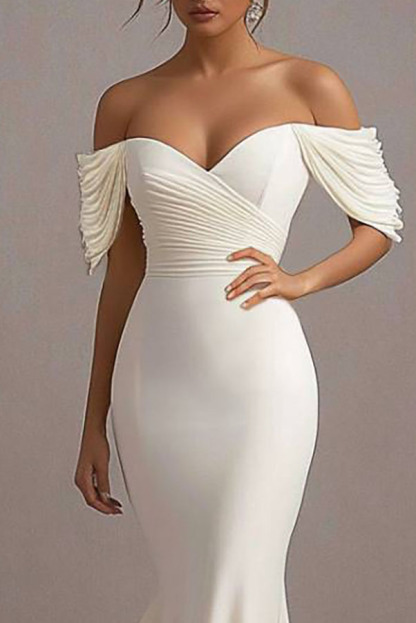 Formal Evening Dress White Off-Shoulder Mermaid Floor-Length Gown