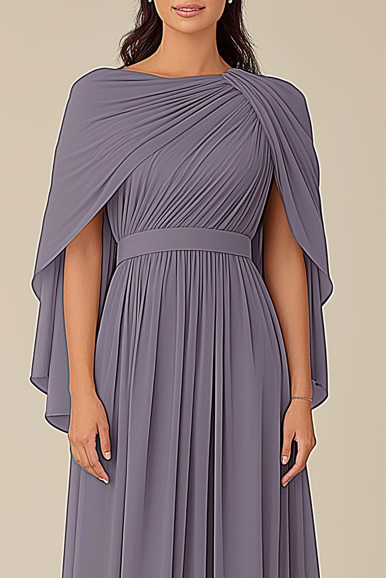 Formal Wedding Guest Dress Grey Blue Cape Mother of the Bride Gown