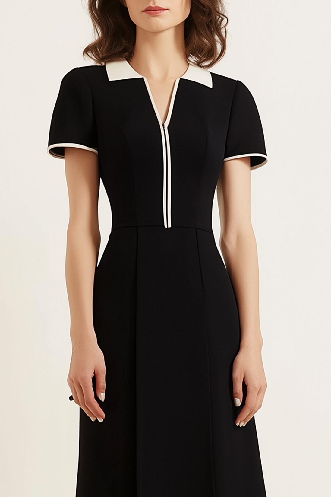 Business Semi-Formal Dress Black V-Neck Knee-Length Dress