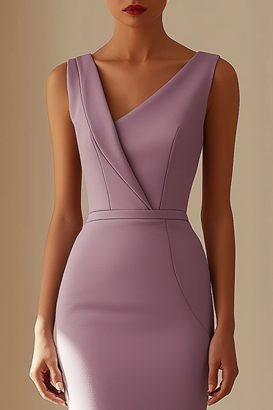 Work Semi-Formal Dress Light Purple Sleeveless Asymmetrical Neck Mini Dress