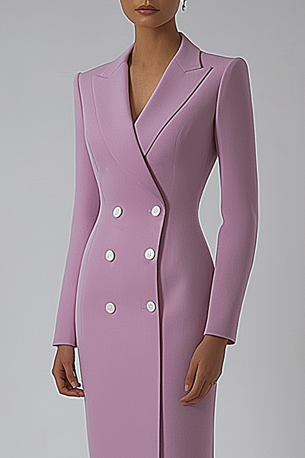 Work Blazer Dress Light Purple Lapel Long Sleeve Button Maxi Dress