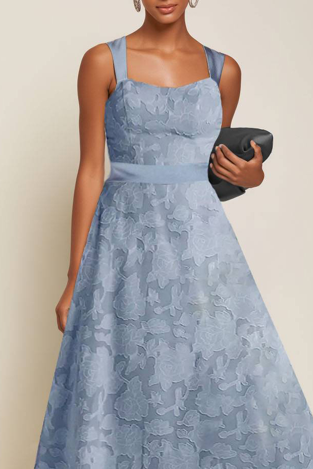 Formal Evening Dress Blue Sleeveless A-Line Maxi Gown