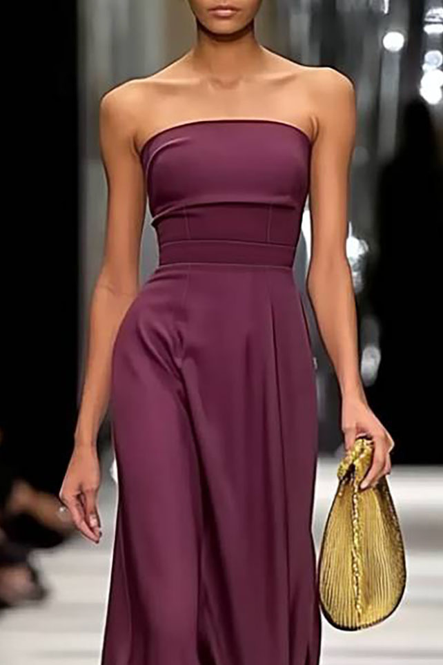 Semi-formal Party Dress Purple Strapless Maxi Dress