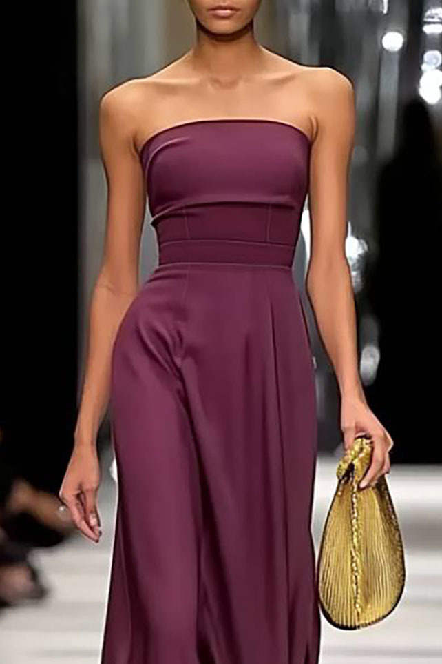 Semi-formal Party Dress Purple Strapless Maxi Dress