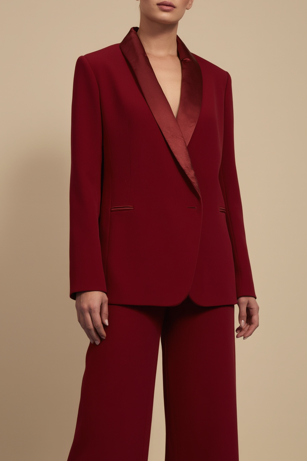 Work Formal Blazer Suit Set Red Lapel Long Sleeve Pantsuit