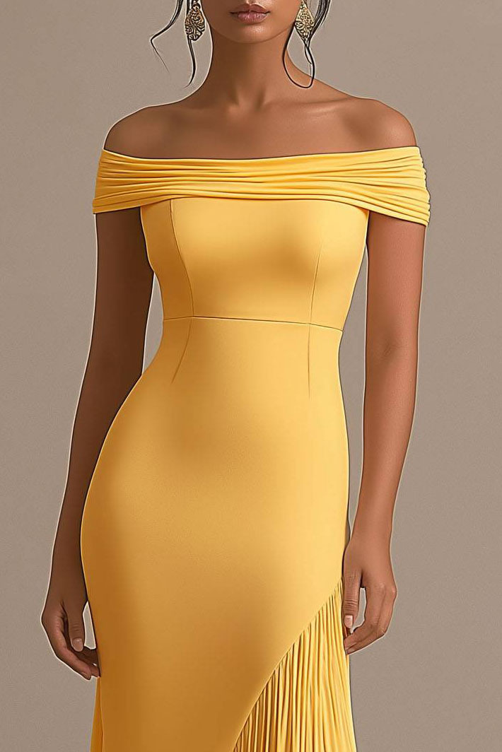 Semi-Formal Party Mustard Yellow Off Shoulder Maxi Dress