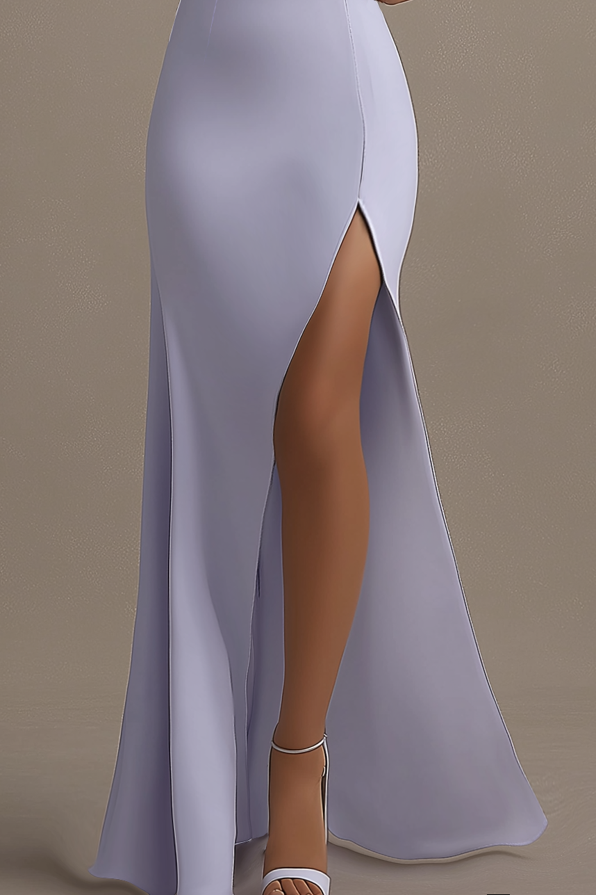 Wedding Guest Party Dress Lilac Off Shoulder High Split Floor-Length Dress