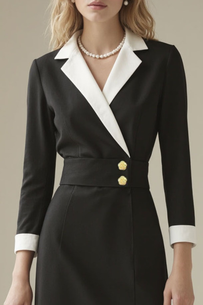 Work Daily Blazer Dress Lapel Long Sleeve Knee-Length Dress