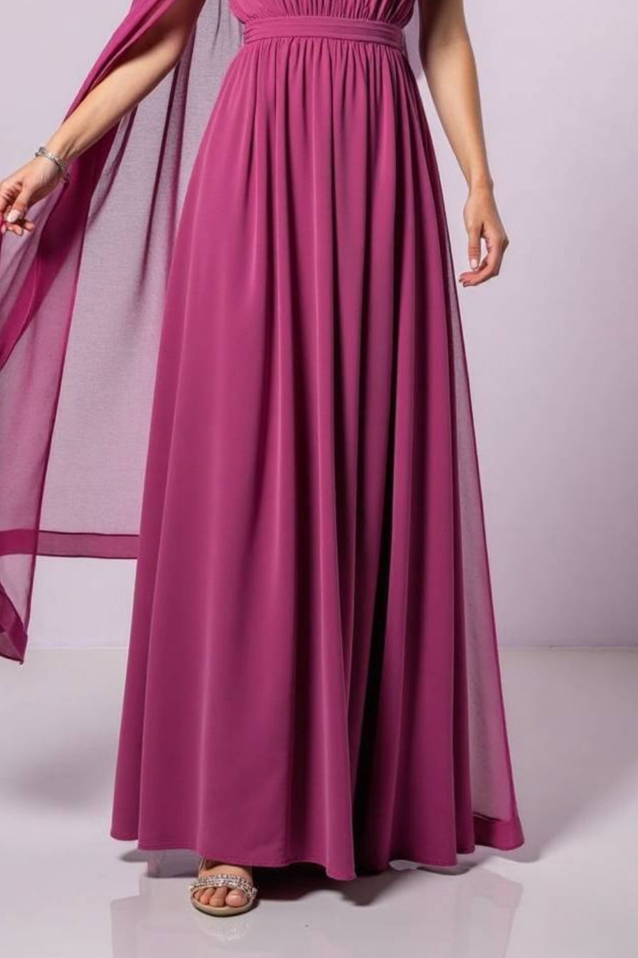 Formal Evening Party Dress Fuchsia Crew Neck Chiffon Swing Maxi Dress