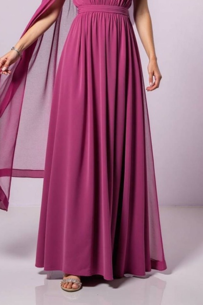 Formal Evening Party Dress Fuchsia Crew Neck Chiffon Swing Maxi Dress