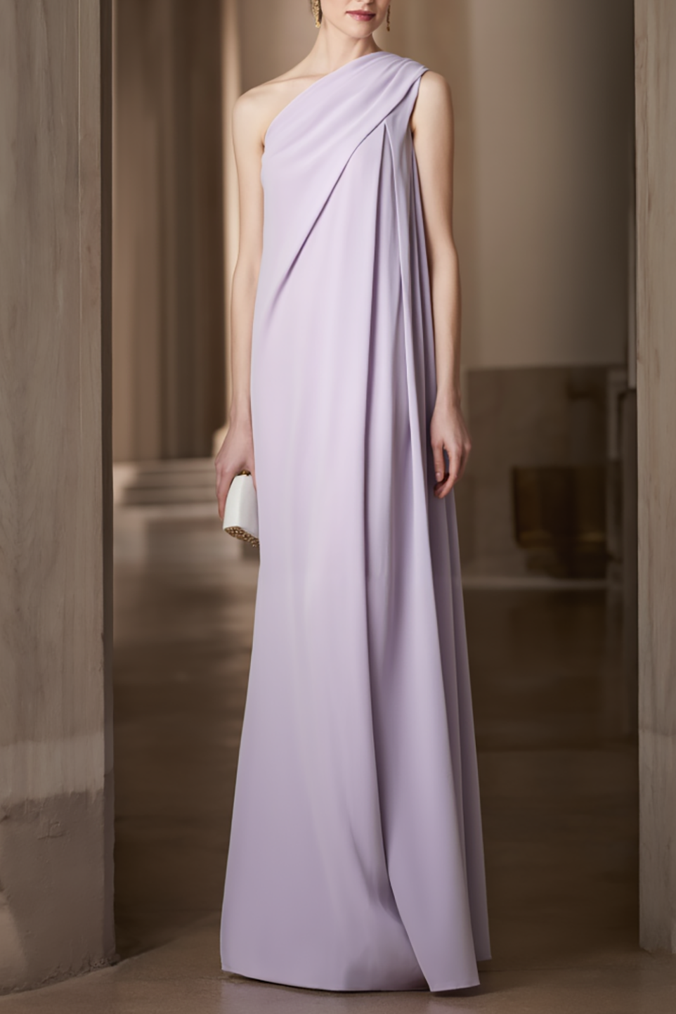 Formal Evening Gown Lilac One Shoulder Loose Fit Floor-Length Dress