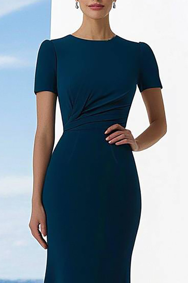 Formal Evening Dress Navy Crew Neck Mermaid Maxi Dress